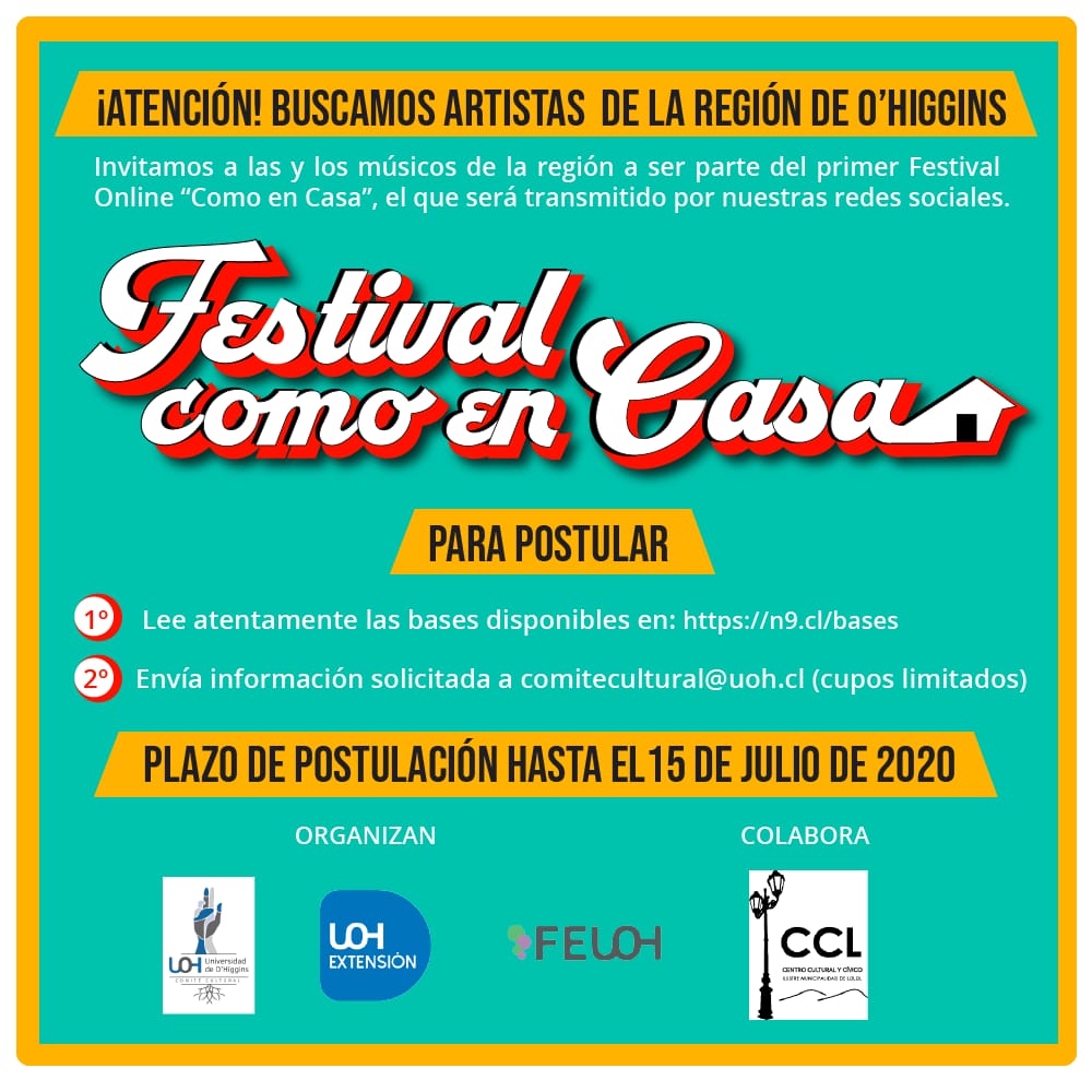 Universidad de OHiggins organiza festival online para apoyar a músicos y músicas regionales Festival UOH