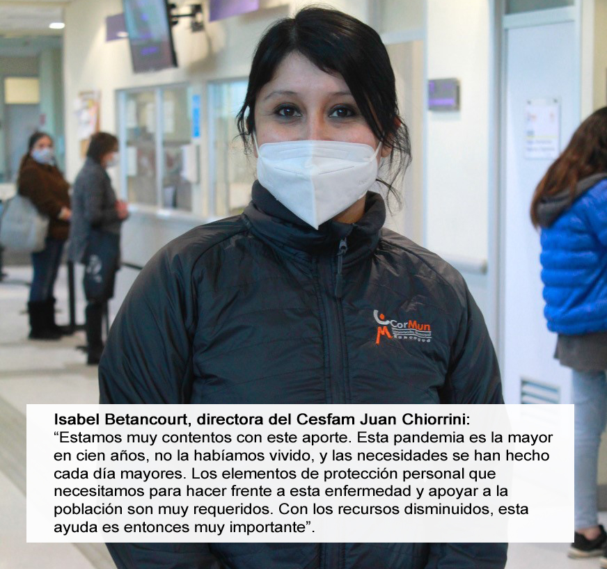 El Teniente entrega insumos de protección para trabajadores de la salud de Rancagua isabel betancourt directora CESFAM