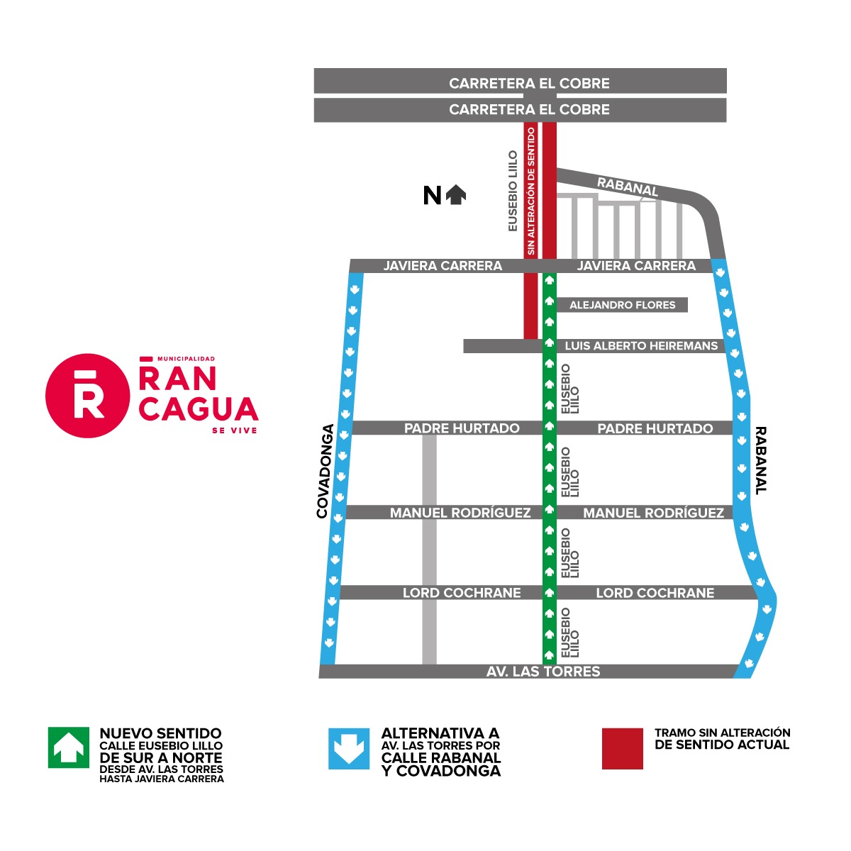 CALLE EUSEBIO LILLO CAMBIARÁ DE SENTIDO ENTRE AVENIDA LAS TORRES Y JAVIERA CARRERA