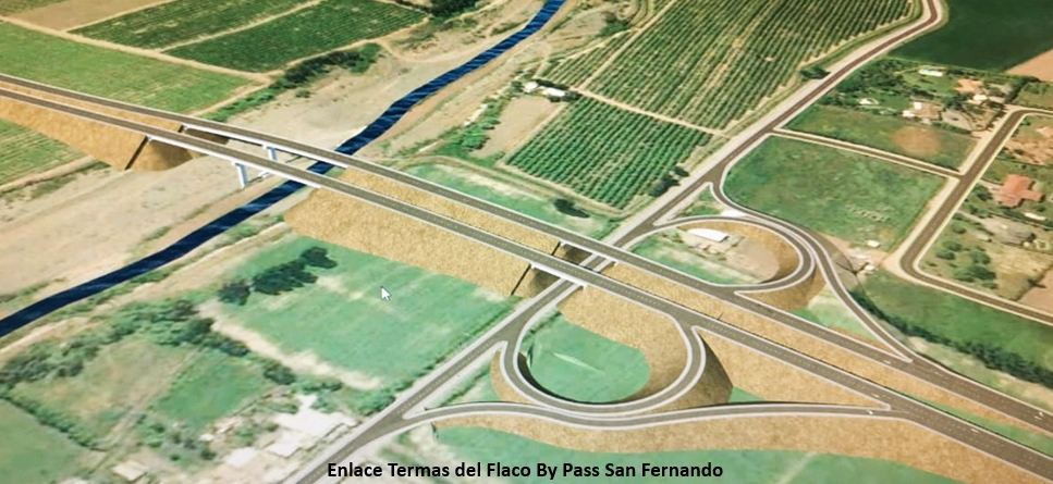 MOP OHIGGINS DA A CONOCER AVANCE DE ESTUDIO PRELIMINAR BY PASS RUTA 5 POR SAN FERNANDO Diseño Enlace Termas del Flaco By Pass San Fernando