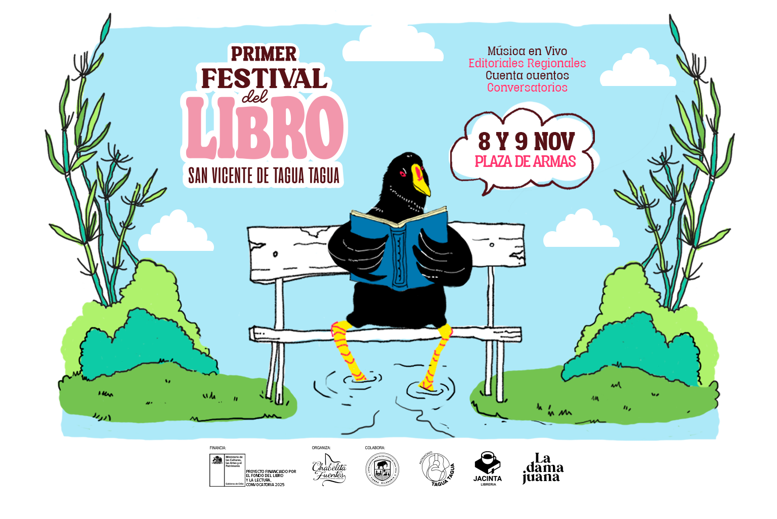 SAN VICENTE DE TAGUA TAGUA SE PREPARA PARA EL LANZAMIENTO DEL PRIMER FESTIVAL DEL LIBRO AFICHE FERIADELIBRO ROSALOGO 2